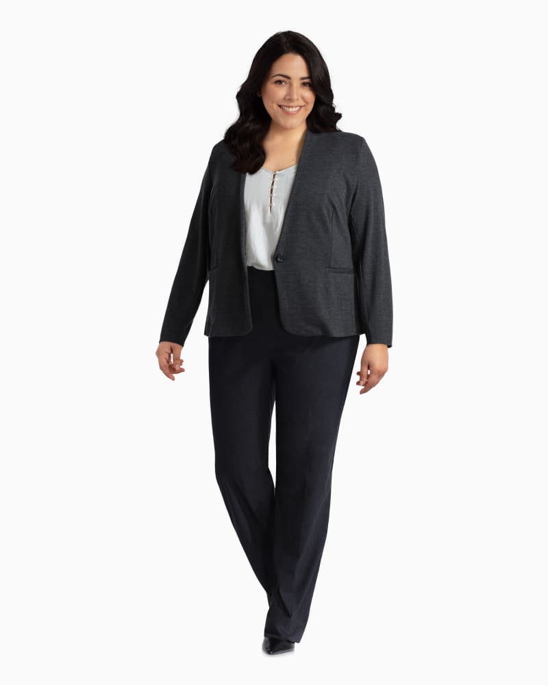 Plus size model with rectangle body shape wearing Utopian One-Button Blazer by Ryan Wythe | Dia&Co | dia_product_style_image_id:112330